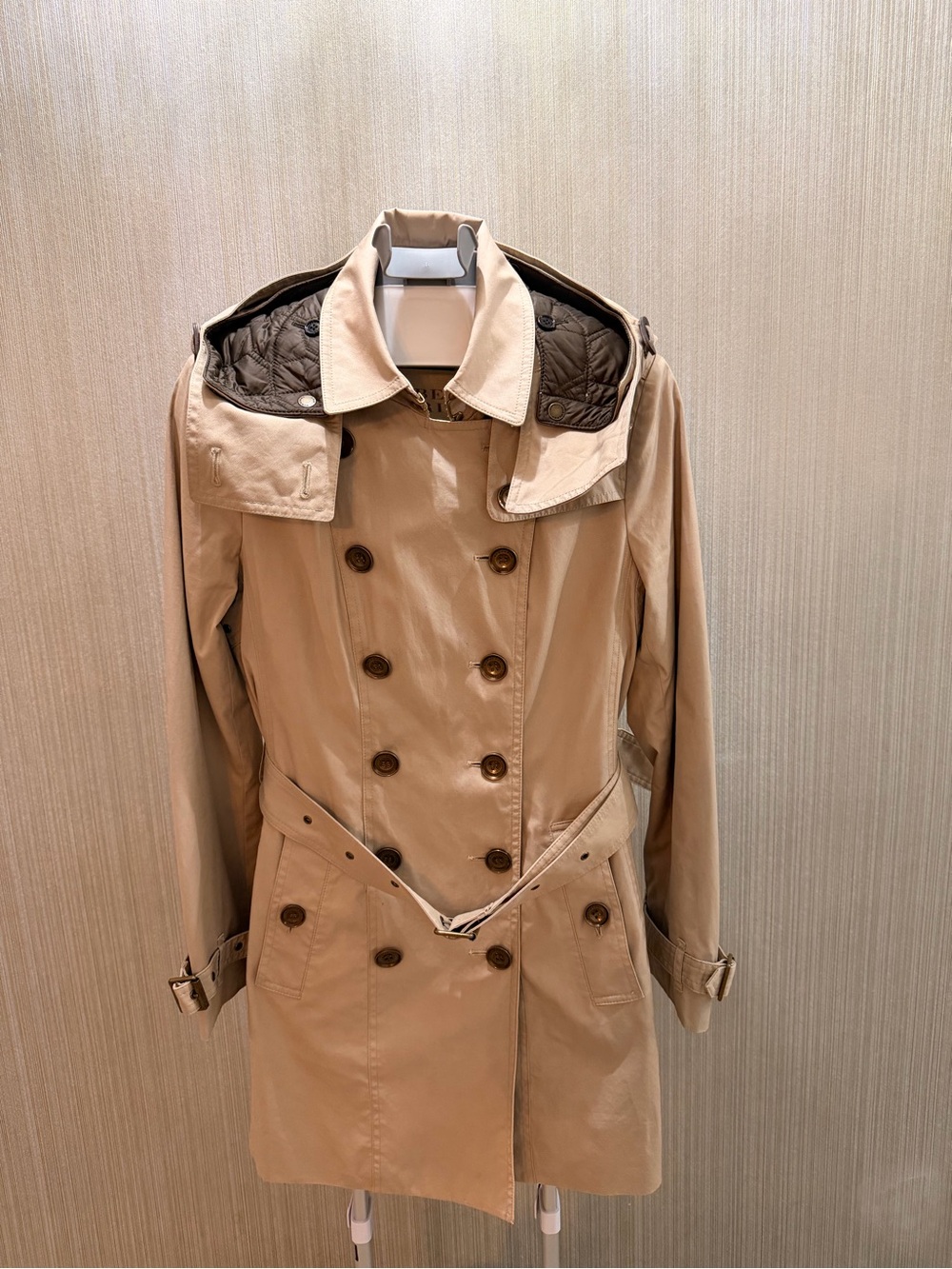 Burberry Brit Beige Convertible Trench Coat Removable Liner & Hood Size 6